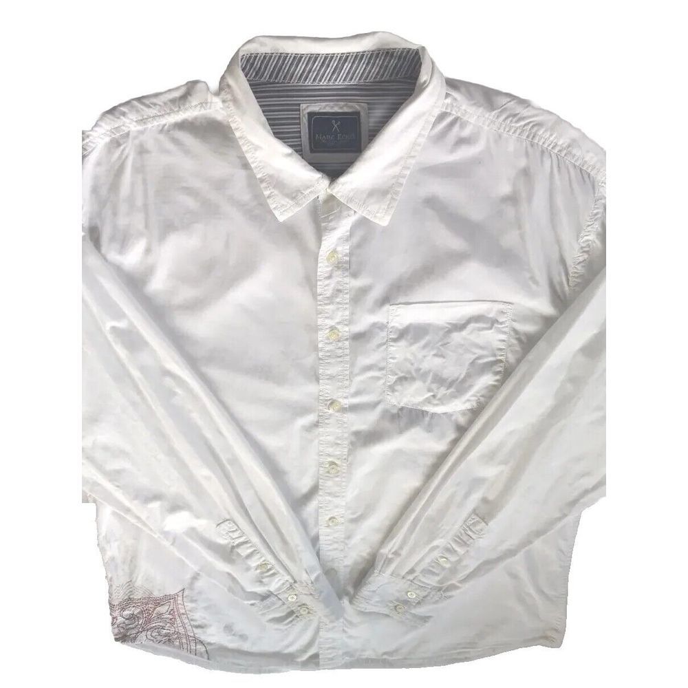 Marc Echo No. 72 Men's 2XL Embroider Paisley Long-sleeved Button Up Shirt White